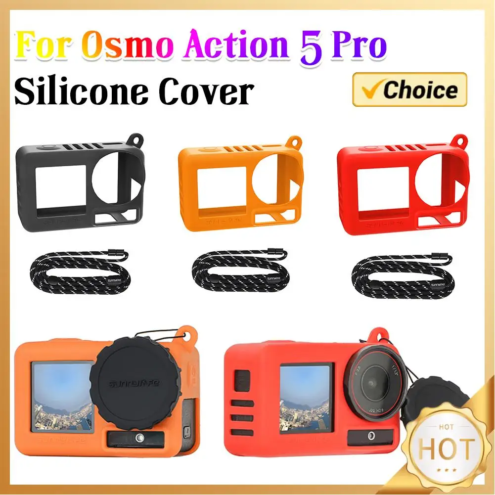 Funda protectora de silicona con cordón, funda de piel a prueba de arañazos para cámara, accesorios para DJI Osmo Action 5 Pro