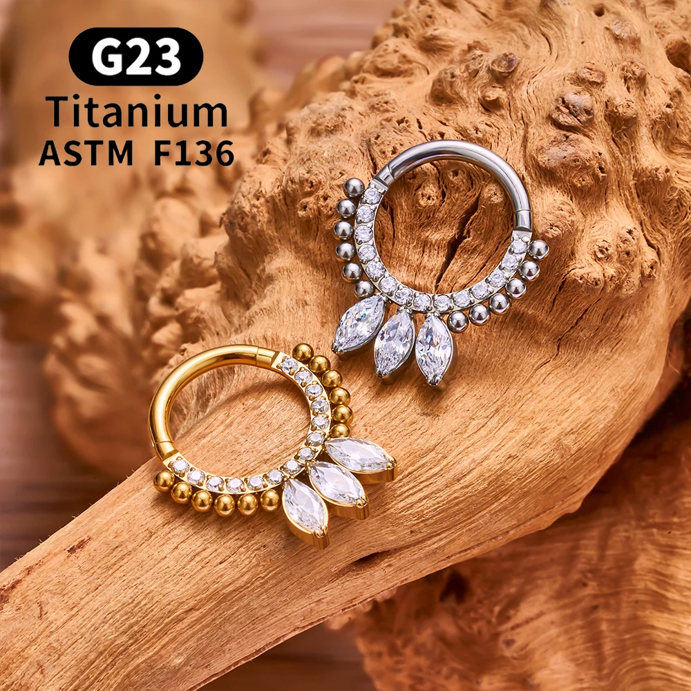 G23 Titanium Piercing Septum Nose Rings Water Drop Fan-Haped 16G CZ Ear Helix Cartilage Conch Tragus Earring Hoops Body Jewelry