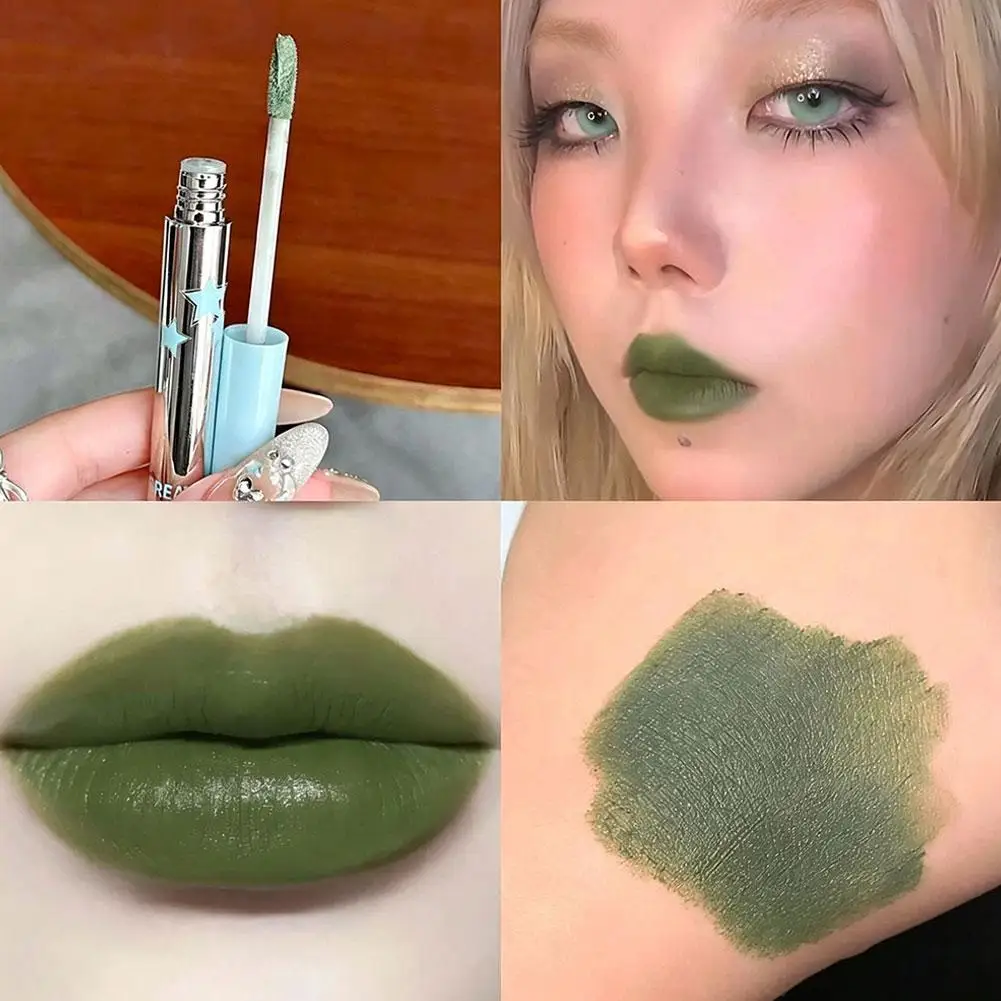 1pc Mist Matte Lip Glaze Punk Green Lip Gloss Matte Velvet Lip Mud Long-lasting Not Easy to Sticky Lip Gloss Peach Pink Lipstick