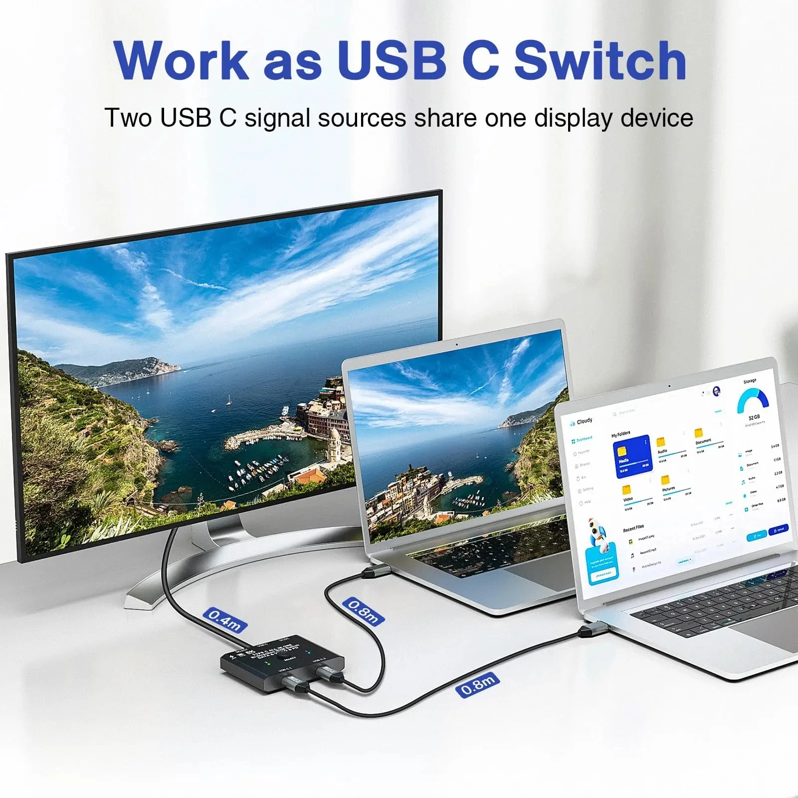 مفتاح USB من النوع C km ، 8K @ 60Hz ، فيديو 4K @ vhz ، نقل بيانات 10Gbps ، شحن PD W ، متوافق مع صامولة الصاعقة