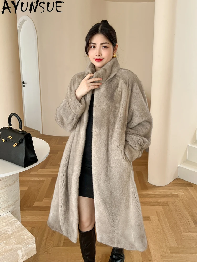 AYUNSUE 천연 벨벳 밍크 모피 코트 여성 고품질 전체 밍크 코트 여성 의류 럭셔리 겨울 코트 2025 Кофта С Мехом