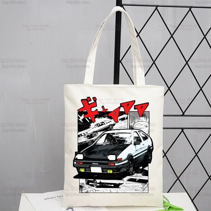 Anime Drift AE86 inicial D Canvas Hand Bag, Sacos de compras simples, JDM Manga, Takumi Fujiwara Drift Car, Pacote Akagi Redsuns