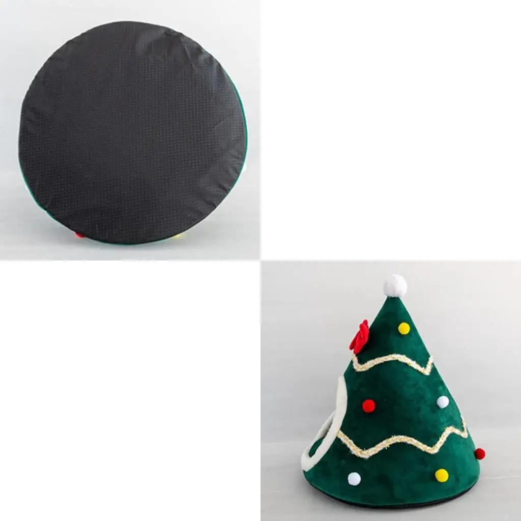L43A Christmas Tree Shaped Pet House with Removable Cushion Dog House Cozy Puppy Bed Cave Dog Tent Winter Warm Pet Igloo