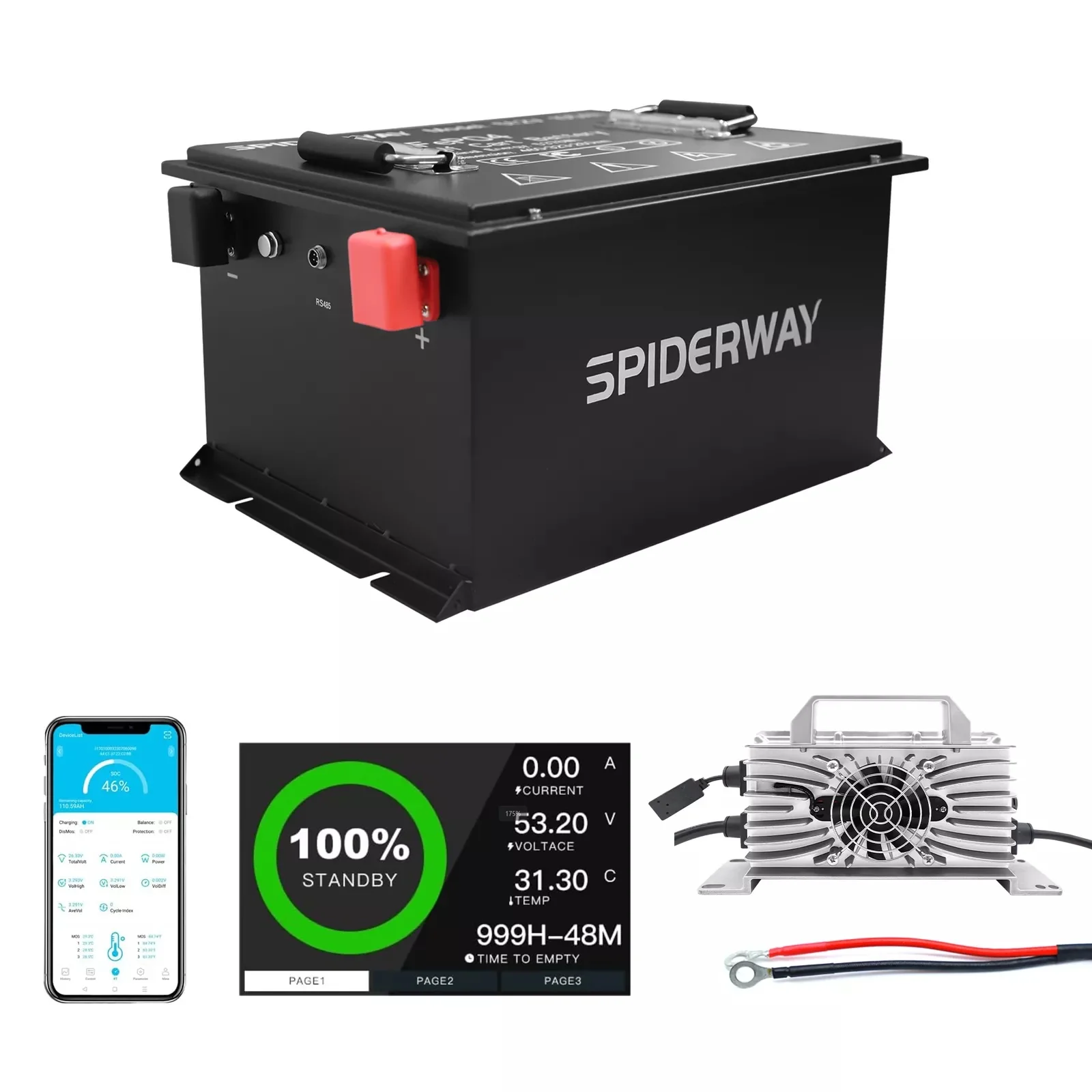 48V 150Ah Lithium Golf Cart Battery with 25A LiFePO4 Battery Charger Built-in 200A BMS 6000+ Cycles Max 10.24kW Power Output