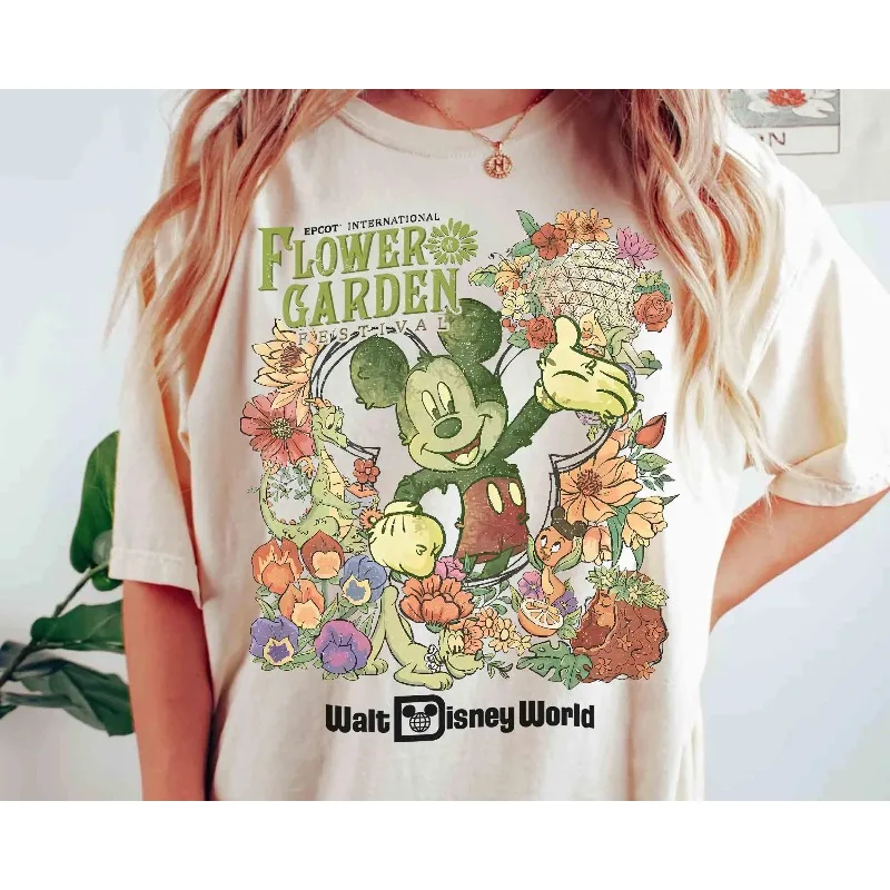 Camisa Vintage Mickey Disney Epcot International Flower and Garden Festival Camisa Epcot Center Camisa de capa base de algodón para todas las estaciones