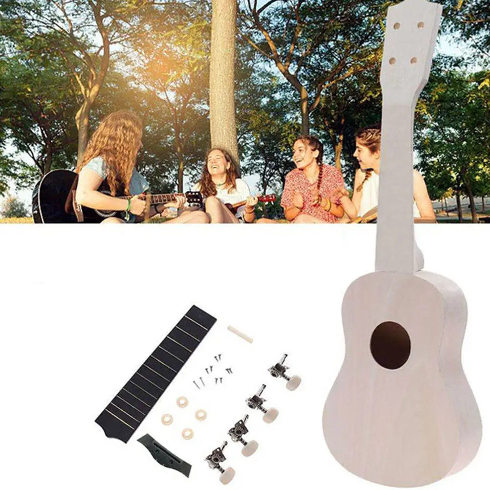 1Set DIY Ukulele Material Pack Basswood Unfinished Kit for Self Assembly Hand Painting Creative Craft Ukulele DIY Kit