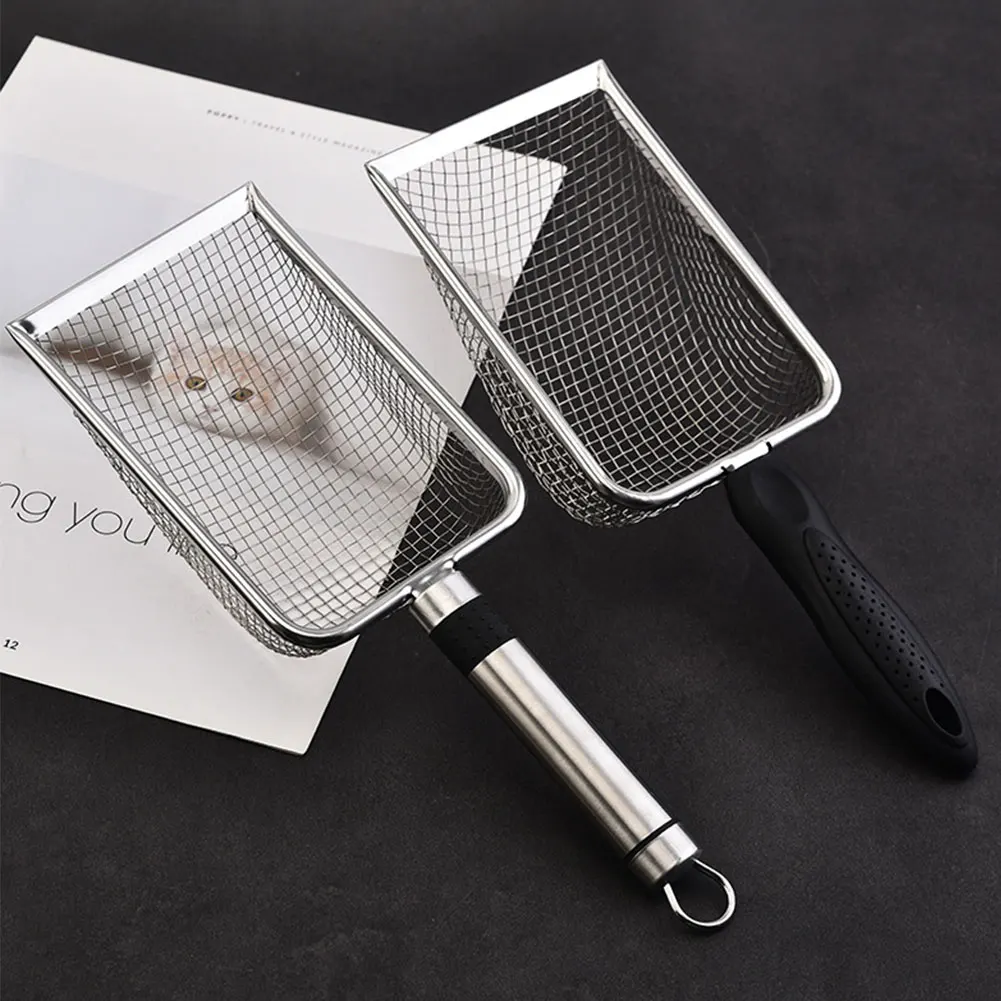 Pet Poop Shovel Cat Litter Scoop Stainless Steel Corner Scooper Ergonomic Handle Non Stick Poop Picker Pet Cleaning Accessories