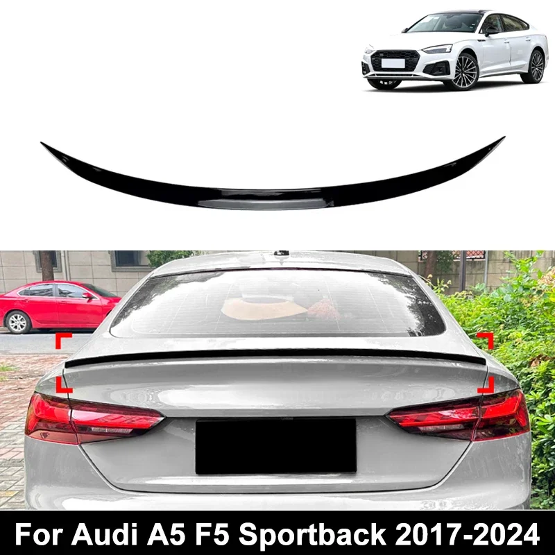 For Audi Accessories A5 F5 Sportback 2017-2024 Car Rear Trunk Spoiler Wing Boot Lip Glossy Black Soft Plastic Carbon Fiber Look