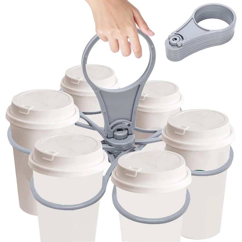 Reusable Drink Carrier Foldable 6-layers Reusable Drink Holder with Handle Outside Portable Coffee Cup Racks Bar Tool for Party
