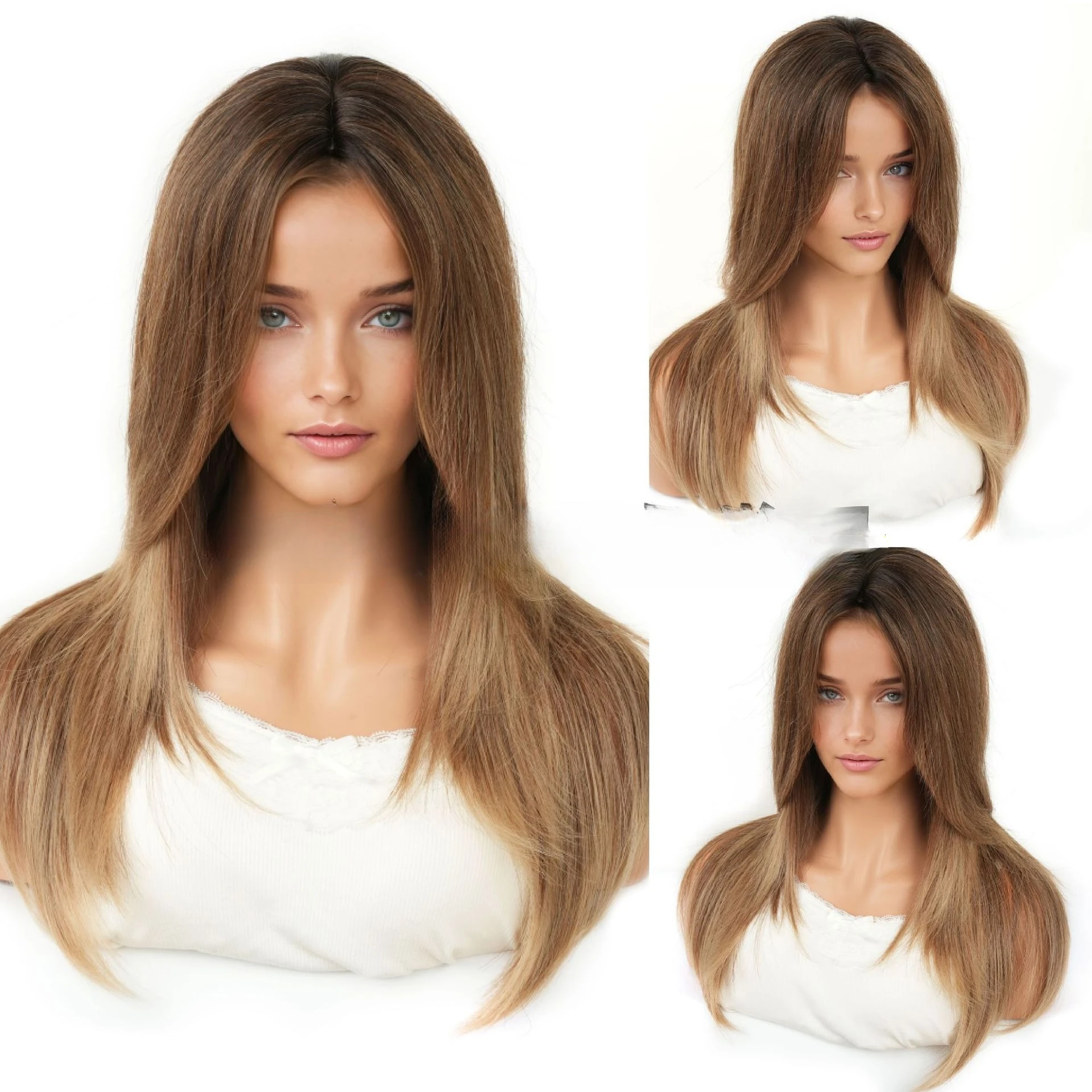 

Wig girl hot eight-character bangs layered broken tail long straight hair top dyed chemical fiber synthetic wig headgear