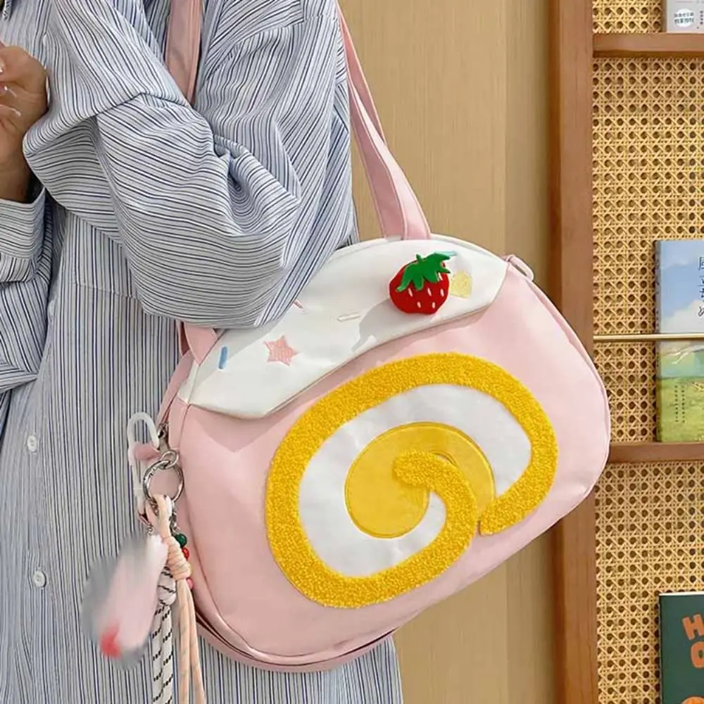 

Simple Swiss Roll Strawberry Cake Bag Large Capacity Preppy Style Cartoon Shoulder Bag Anime Doll Crossbody Bag Lady