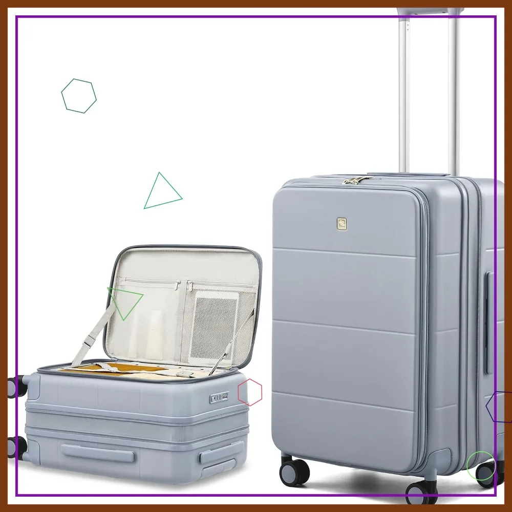 

24-дюймовый расширяемый чемодан с жестким корпусом, колесами-спиннерами, замком TSA, легкий, средний размер, для багажа, серый