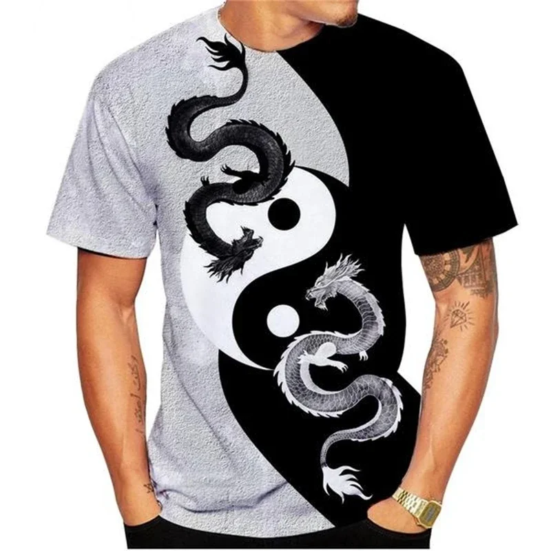 

New Fashion Gossip Tai Chi Yin Yang 3d Printing Men's T-shirt Dragon Printing Unisex Kids Street Cool Short Sleeve 100-6XL