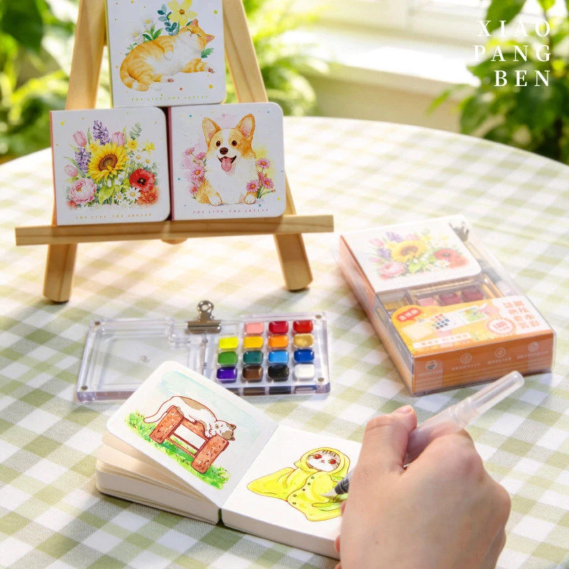 15 Colors Watercolor Paint Box Set Portable Pocket Watercolor Paint Palette with Clip for Students Travel Sketching Art Supplies