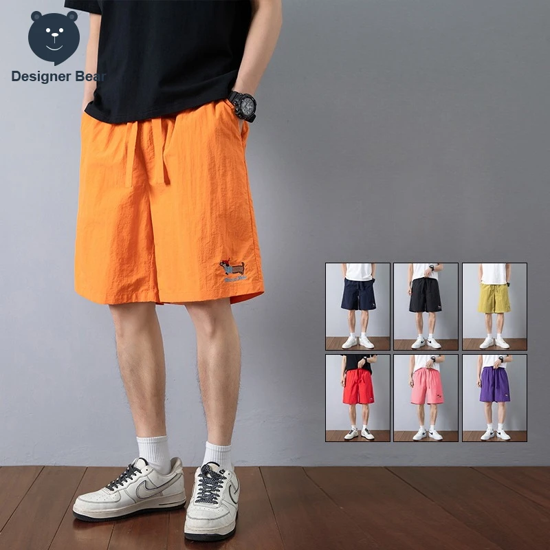 Summer Thin Shorts Men Embroidered Dog Baggy Quick Dry Sports Shorts Dopamine Color Basketball Bermuda Swim Trunks Plus Size