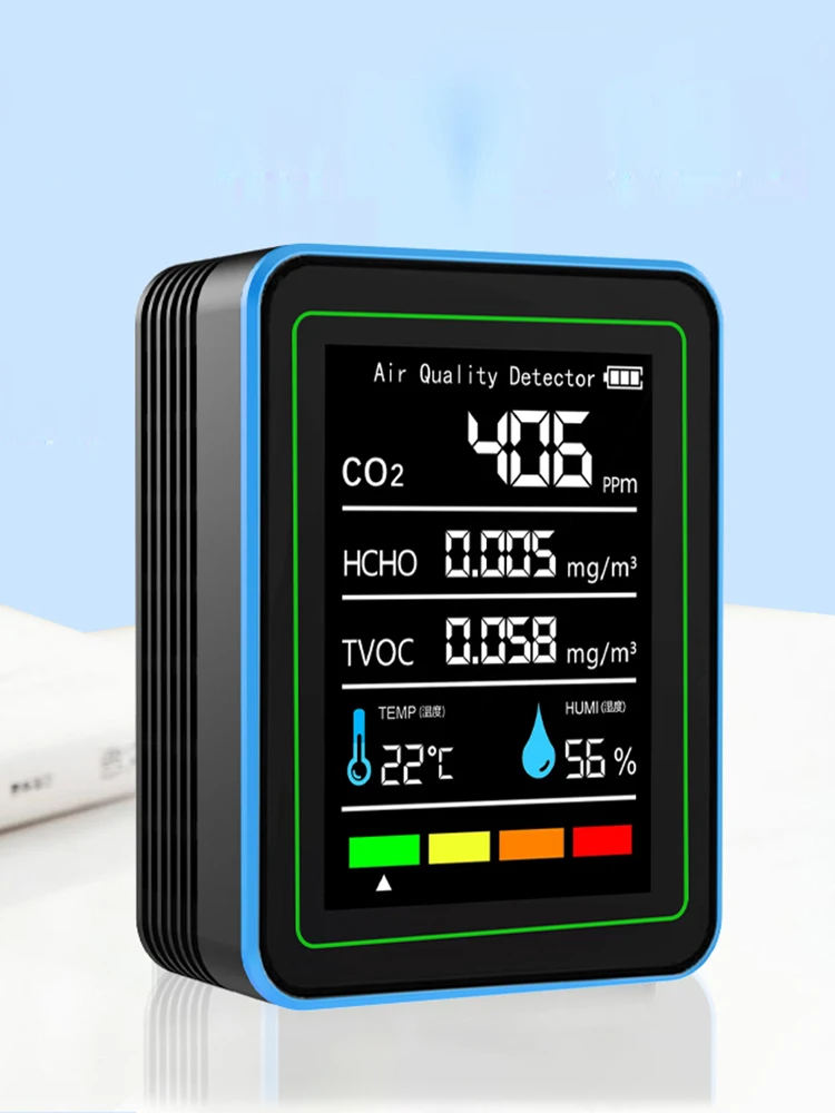 5-in-1 Air Quality Monitor Air Quality Detector USB Charging Temperature and Humidity Monitor Portable for Home Office School