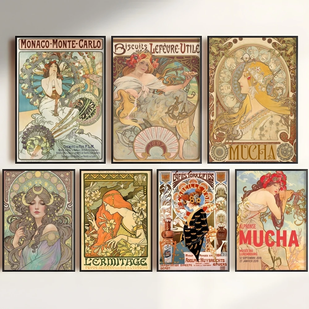 A-Alphonse Mucha Illustration Painting Calligraphy Wall Art HD Canvas Oil Painting Posters Prints Home Bedroom Decor Gift