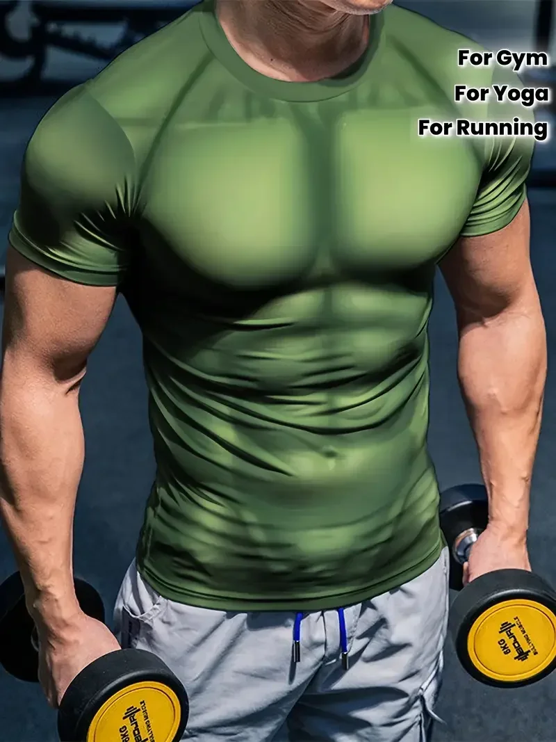 Herren Muskel-Grafik T-Shirts 3D-Druck Sport Fitness Freizeitkleidung Muskulöser Männerkörper Kurzarm-Shirt Sommer Outdoor Gym Bekleidung