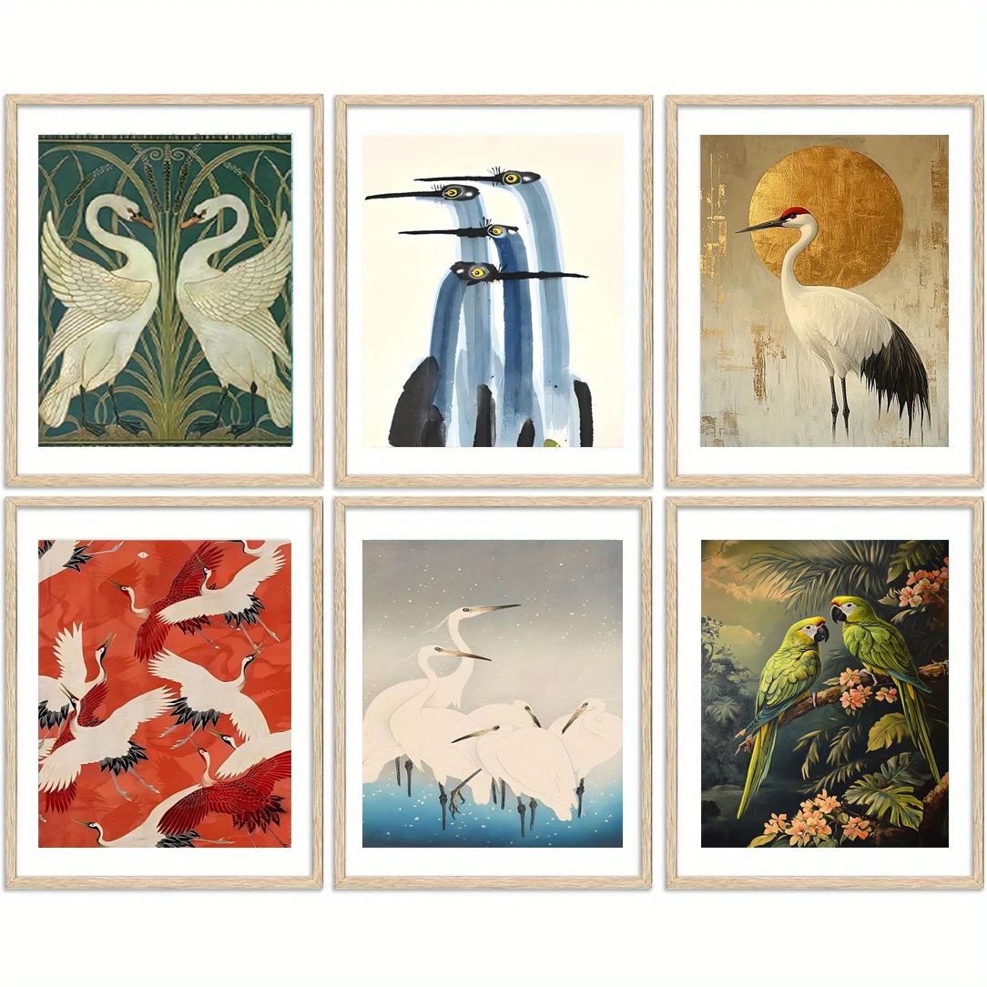 1pc Minimalist Bird Canvas Art，Bird Animal Ukiyo-e Style Japanese Vintage Art，Very Suitable For Home Living Room Decoration
