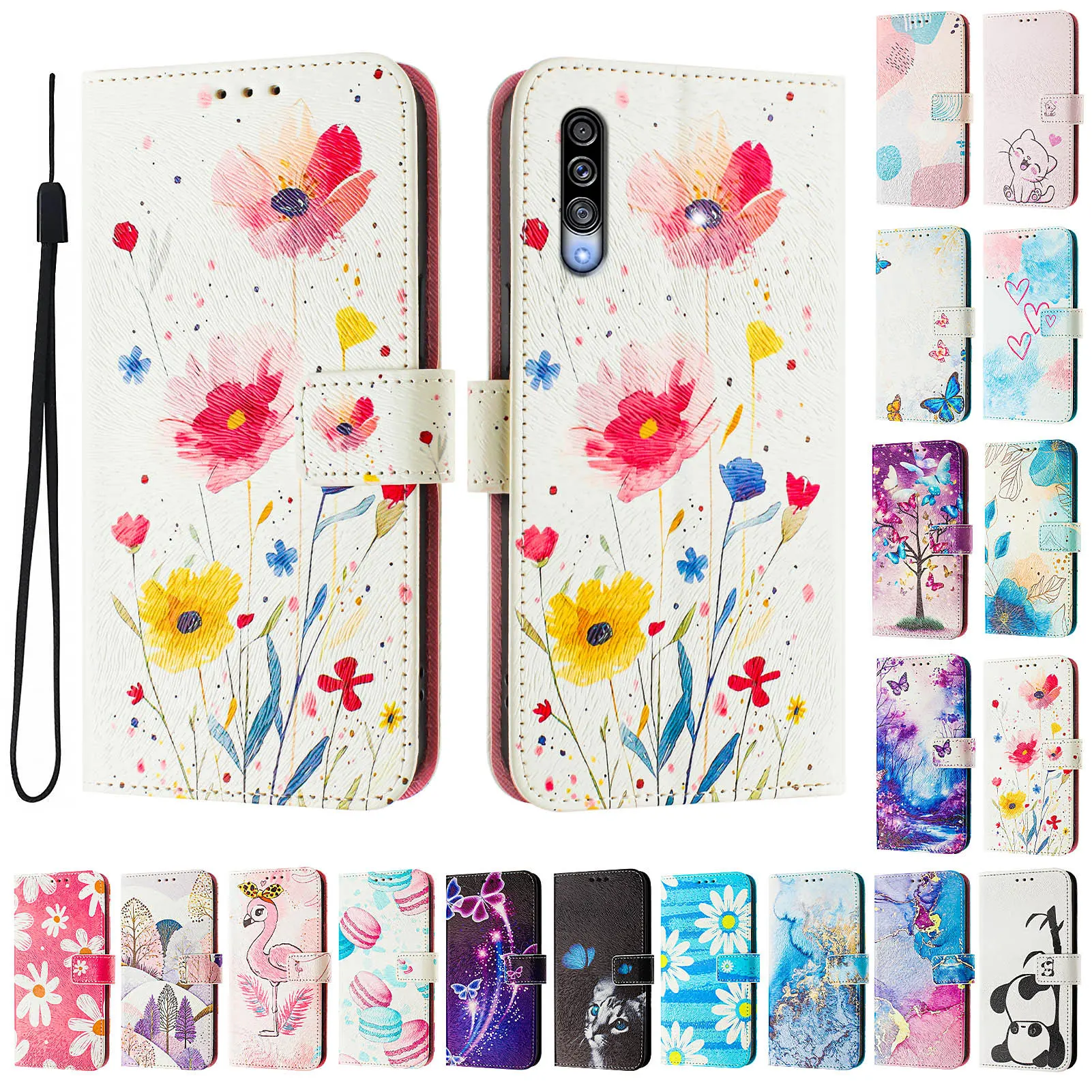 Painted Flip Luxury Leather Magnetic Case For Samsung Galaxy A70 A70S A50 A50S A40 A30 A30S A20 A10 A10S A10E Phone Cover Fundas