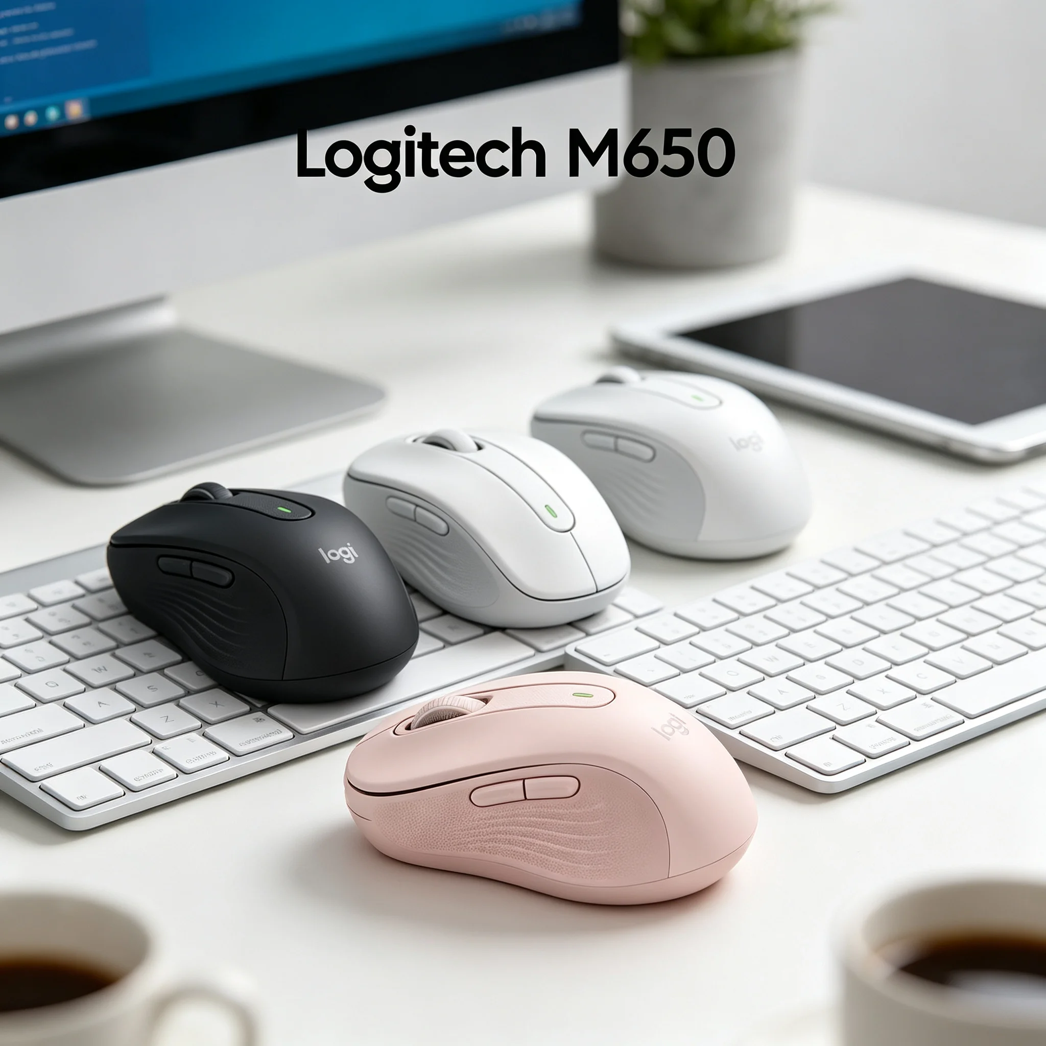 Logitech M650 Signature Bluetooth Wireless Office Mouse SmartWheel Scrolling Adjustable DPI Recycled Plastic Build SilentTouch Q