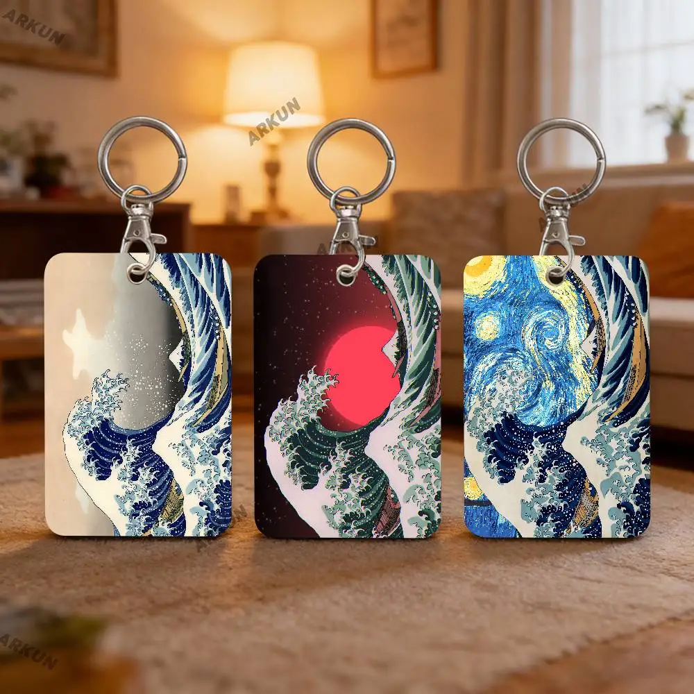 Cool Waves The Great Wave Off Kanagawa Card Holder, Japanese Art PU Protector, Durable AccessID Card Case