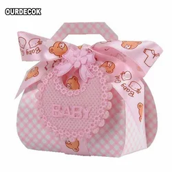 24pcs/lot Bear Shape DIY Paper Wedding Gift Christening Baby Shower Party Favor Boxes Delicate Candy Box with Bib Tags & Ribbons