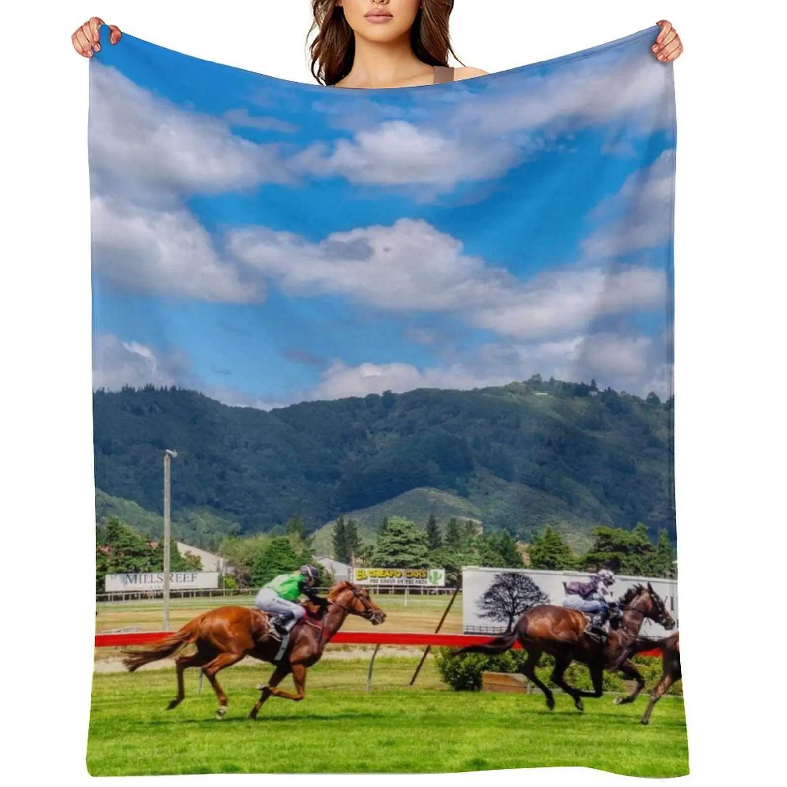 

Horse Racing Finish Line Throw Blanket Soft Big Hairys Soft Plush Plaid warm for winter Blankets