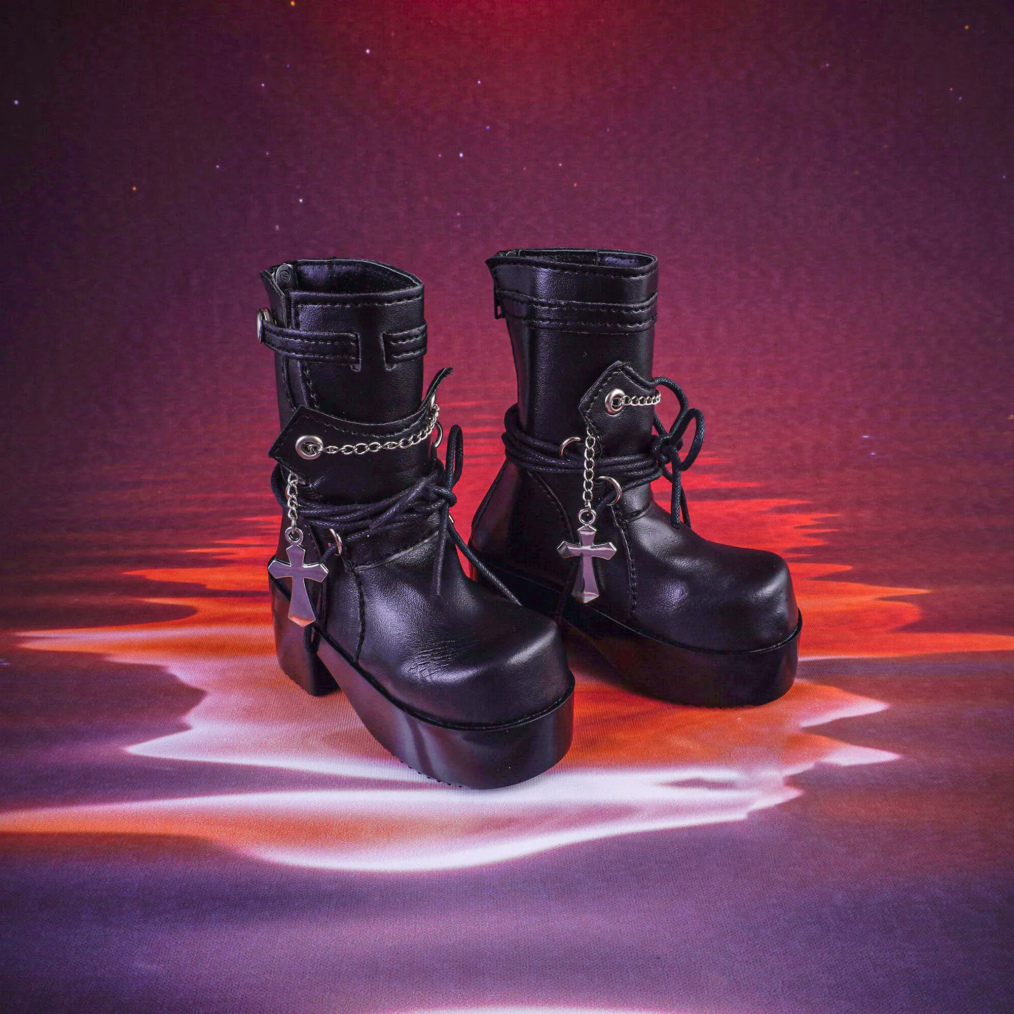 

1/3 Bjd Кукольная обувь ручной работы Повседневная пряжка с перекрестной цепочкой Высокие ботинки на толстой подошве 1/4 Bjd Аксессуары для кукол Маленькие кожаные туфли