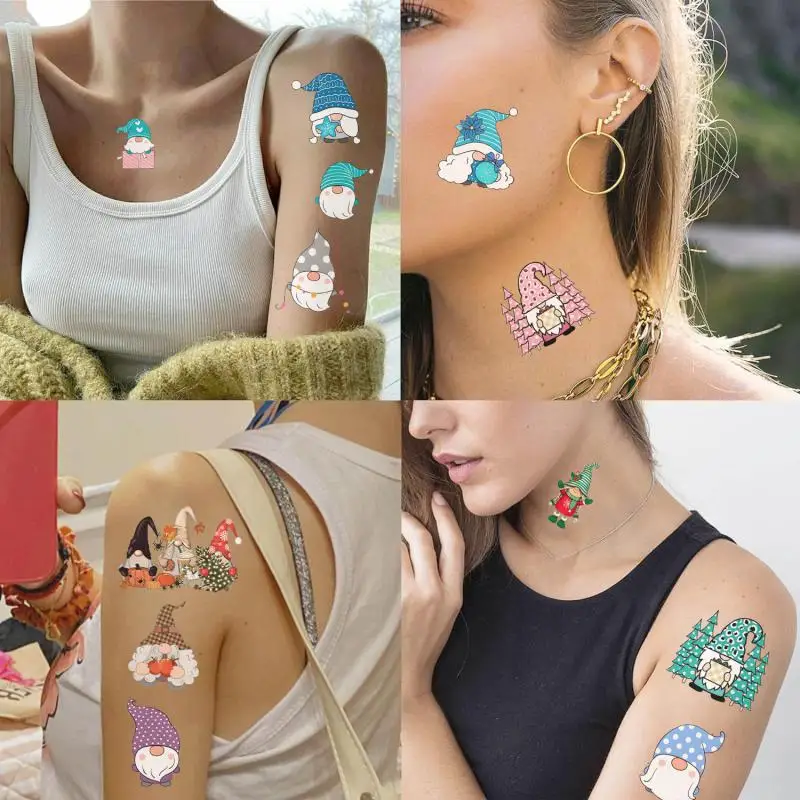 Disney Christmas anão Gnome tatuagem temporária adesivos, desenhos animados à prova d'água, Kids Party Gift, novo, 10pcs