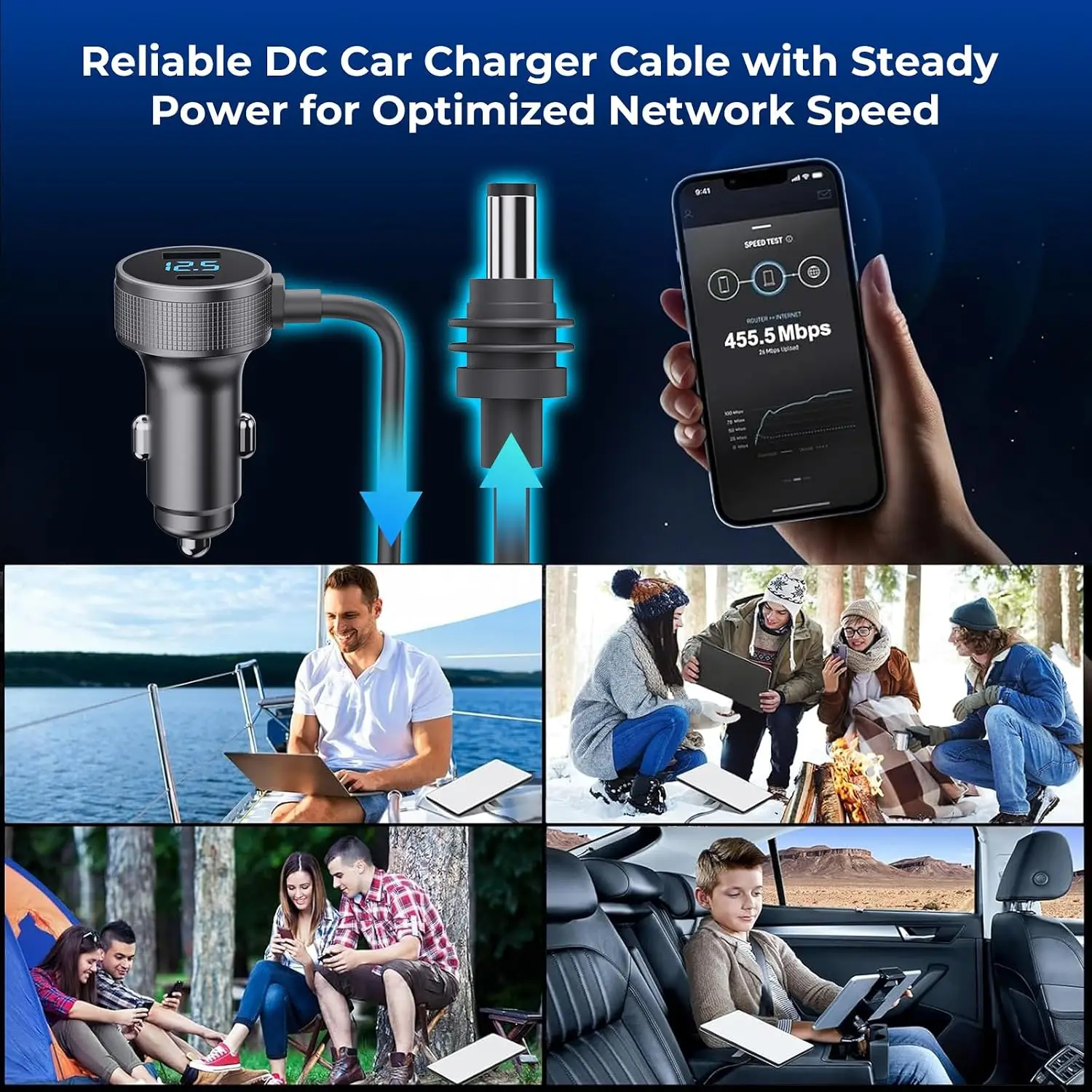 Starlink Mini 3-in-1 12V-48V cigarette lighter adapter with voltage display and 5M power cord, suitable for trucks and cars