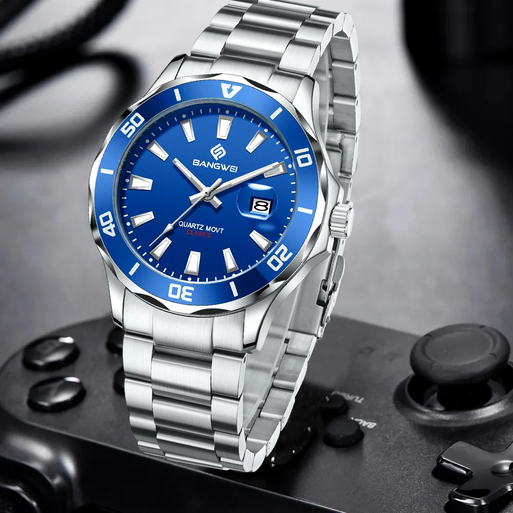 New Fashion BANGWEI Luxury Fashion Watches Male Classic Auto Date Simple Casual Sport Waterproof Luminous Quartz Man Watch Clock