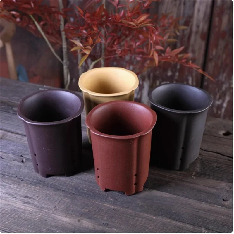 Purple Clay Handmade Pottery Bonsai Pot Small Vase Tradition Chinese Dormitory Home Table Room Garden Decoration