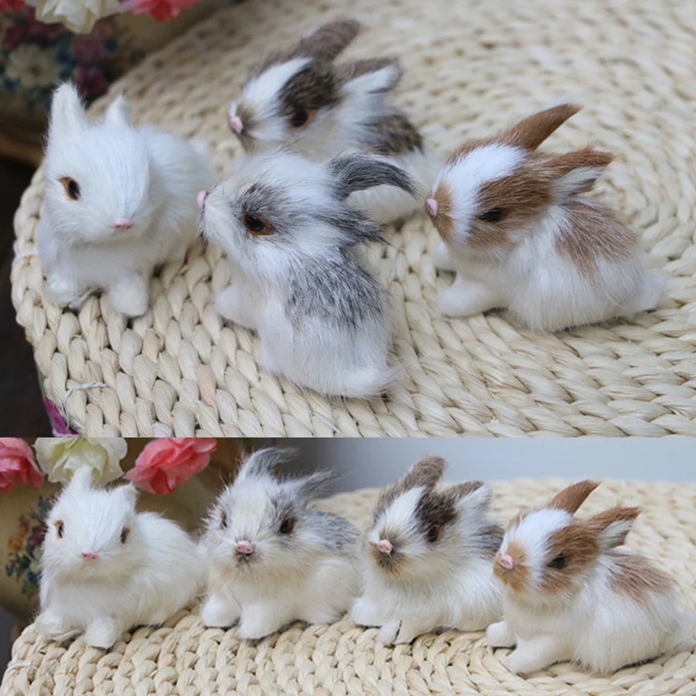 5CM Mini Realistic Cute White Plush Rabbits Fur Lifelike Animal Easter Bunny Simulation Model Birthday Gift Rabbit Toy