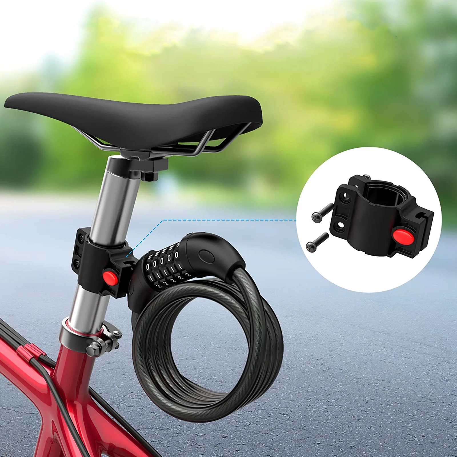 

Bike Cable 5-Digit Resettable Combination Anti-Theft Number Lock For Bicycle With Reflective Coating Heavy Duty Chain Lock