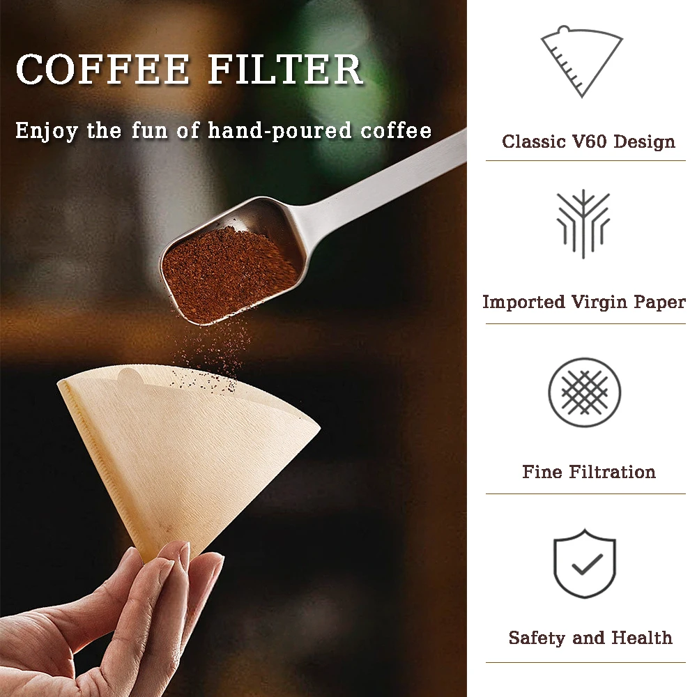 2PCS Cone Coffee Filters, 100 Count 1-4 Cups Unbleached Natural Brown Disposable Coffee Filter Paper Coffee Tool Accessories