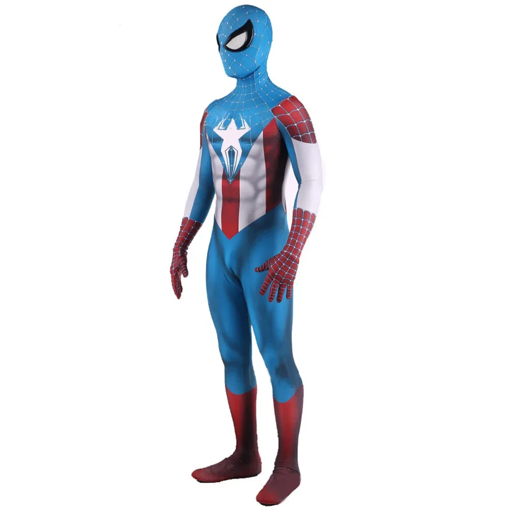 Captain Costume Cosplay Superhero Spandex Printed Halloween Costume Cosplay Fullbody Zentai Suit For Adult/Kids