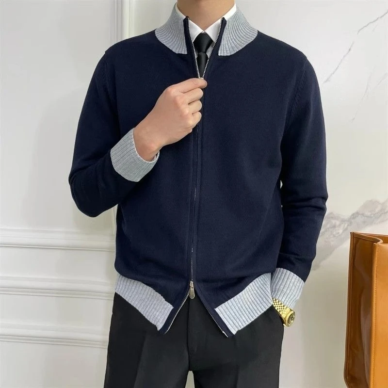 

Модное мужское высококачественное универсальное пальто в корейском стиле с длинными рукавами и воротником-стойкой на молнии, весна-осень