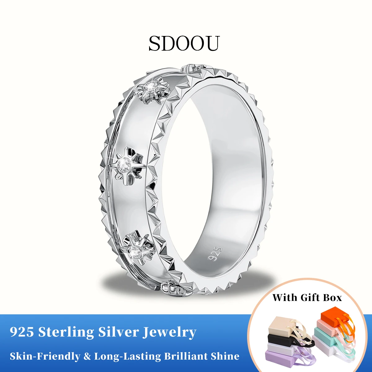 

Кольцо из стерлингового серебра 925 пробы с сертифицированным муассанитом в форме четырехлистного клевера для женщин и мужчин, гипоаллергенное, для повседневной носки и вечеринок