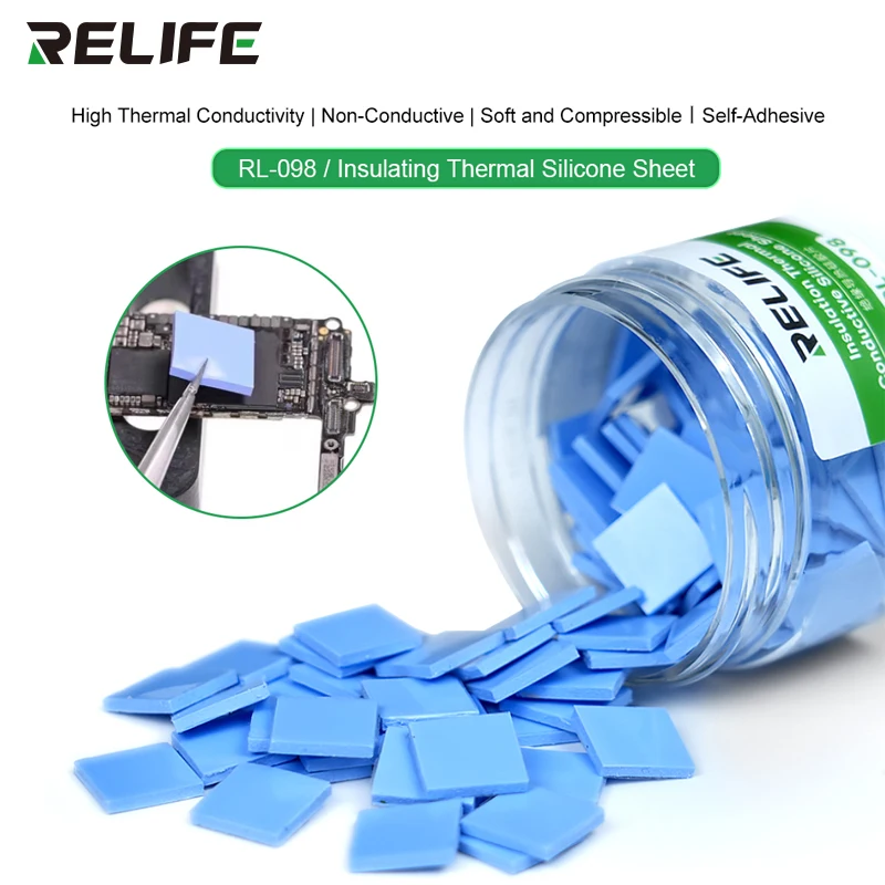 Almohadillas térmicas aislantes precortadas RELIFE RL-098 para placa base, Chip IC, hoja de silicona autoadhesiva de conducción de calor