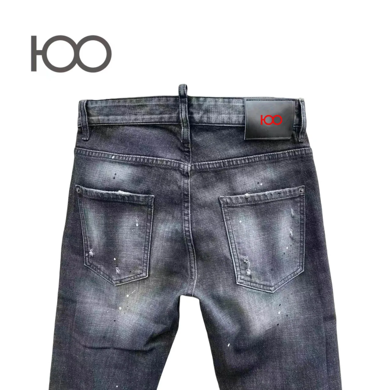 100 Co99 Men's Skinny Jeans Punk Rock Distressed Design Paint Stains Washed Ripped Slim Fit Denim Pants Splashes & Ripped Holes