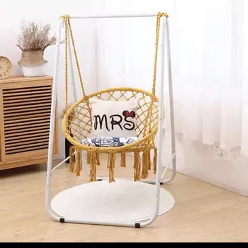 Silla colgante con borlas de celebridades de Internet para adultos, silla colgante de cuerda de algodón para interiores, silla de ratán, columpio de estilo nórdico para balcón o habitación. 8 best sales Columpio de interior - №7