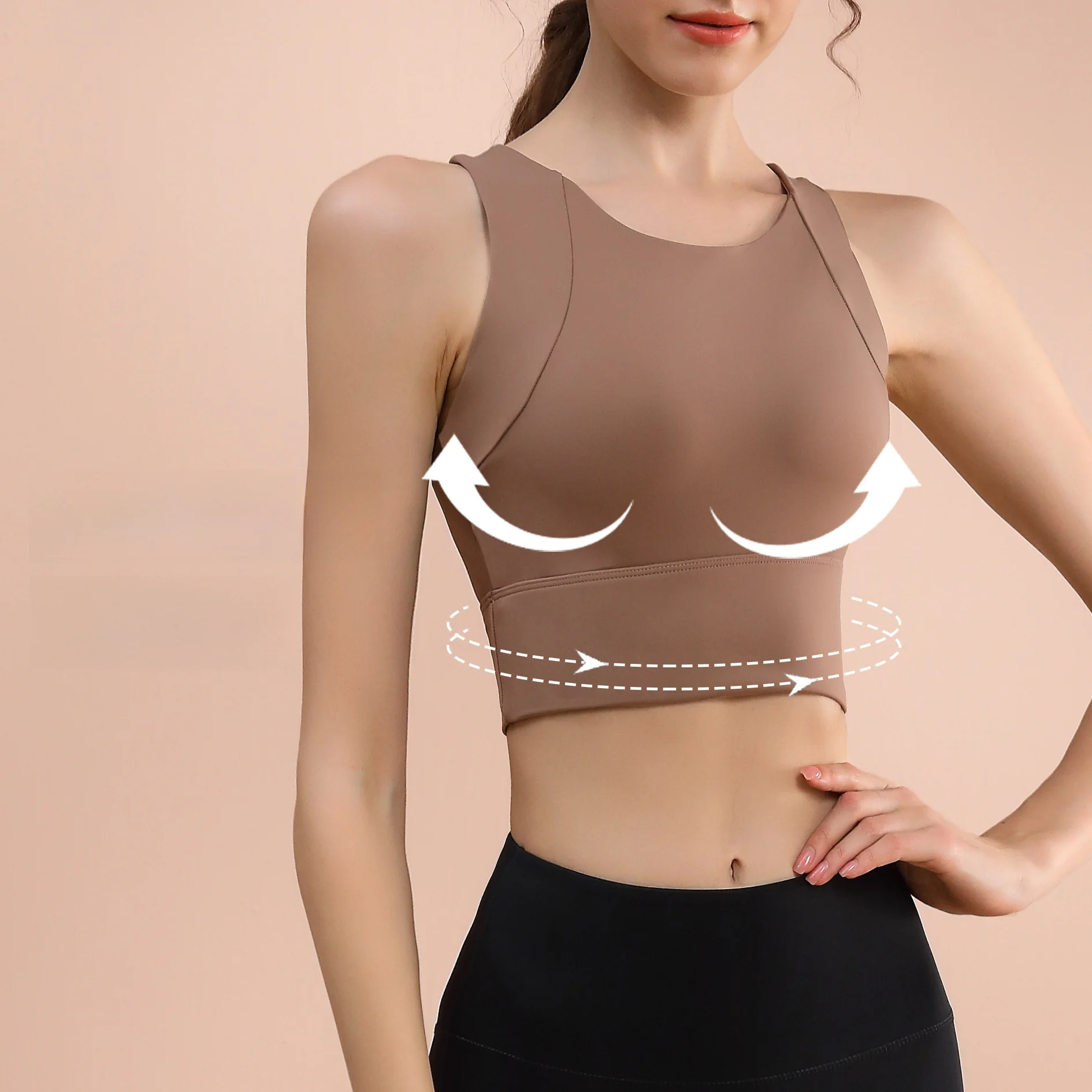 Chaleco de Yoga de alta resistencia para mujer, Sujetador deportivo push-up transpirable a prueba de golpes, almohadilla fija integrada para el pecho para Fitness y correr