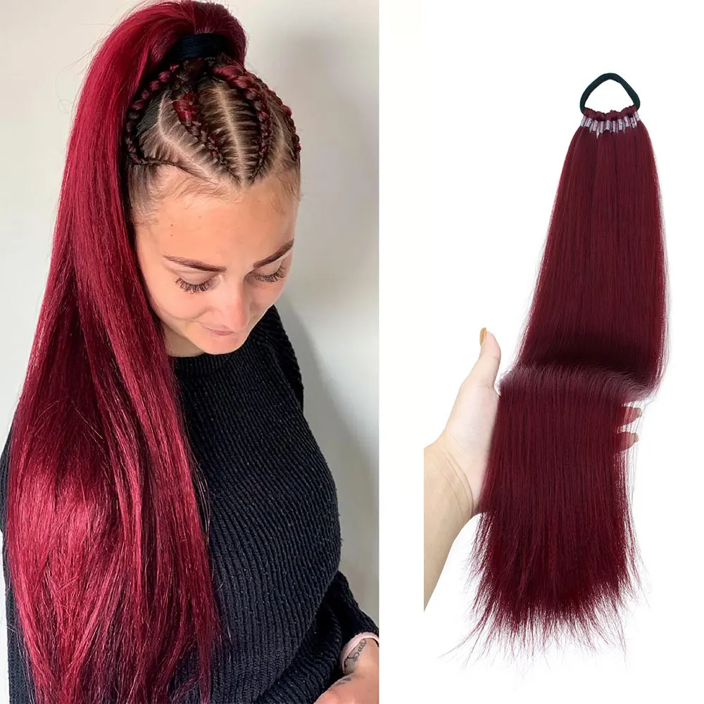 

22Inch Synthetic Long Straight Ponytail Hair High Temperature Resistant Fake Hair Extension Elastic Band Natural for Women