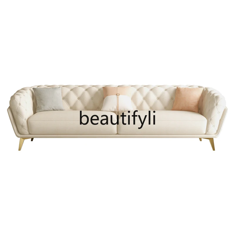 

Cream wind sofa light luxury fabric French retro simple straight row skin velvet