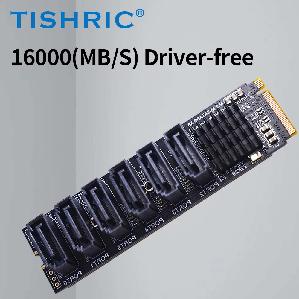 

TISHRIC M.2 PCIe to 6-Port SATA 3.0 Expansion Card – PCIe 3.0 x2 (16Gbps) with 6x SATA 6Gbps – Supports ASM1166 Controller for