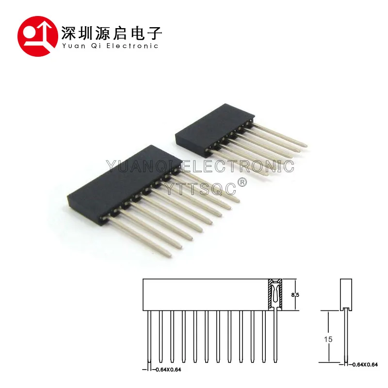 2.54mm Single Row Female Long Pins PC104 11mm 15mm PCB Board Pin Header Socket Connector 1*2/3/4/6/8/10/15Pin For Arduino DIY