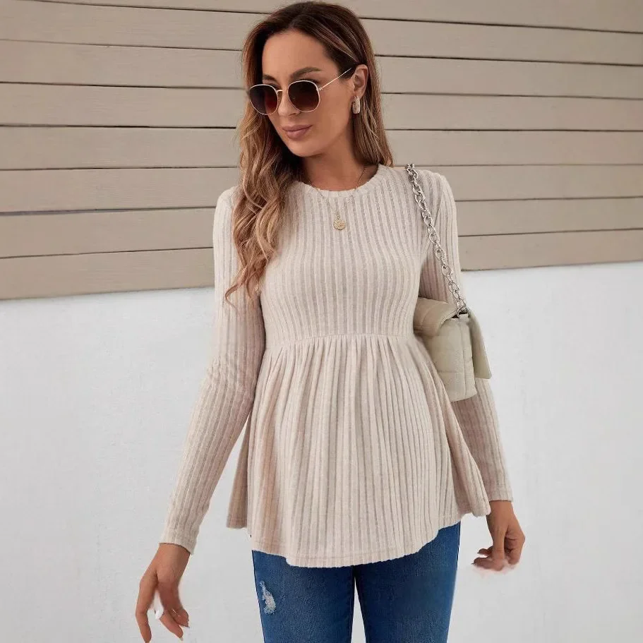 Maternity Top European and American Long-sleeved Top Solid Color Pullover Maternity T-shirt