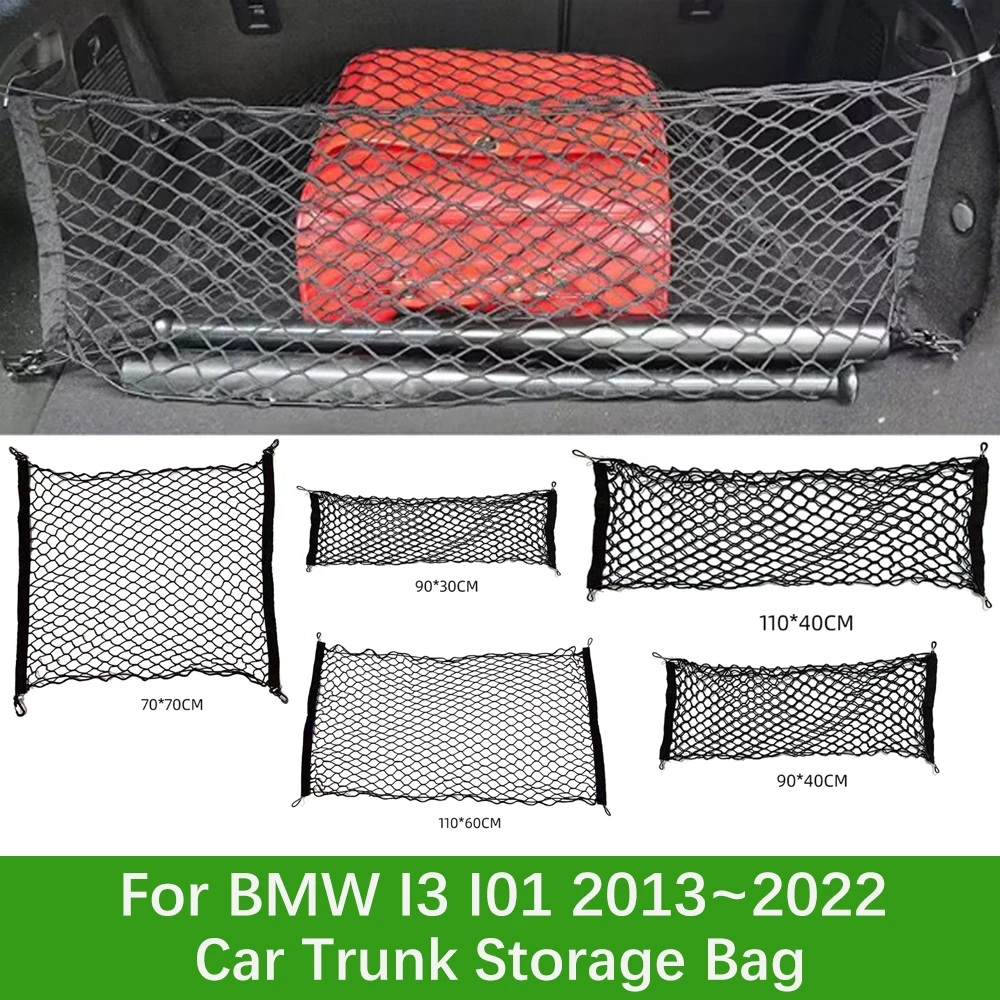 

Car Trunk Storage Bags For BMW I3 I01 2013~2022 Nylon Mesh Rear Trunk Organizer Elastic Strings Luggage Net Car Accessories 2021