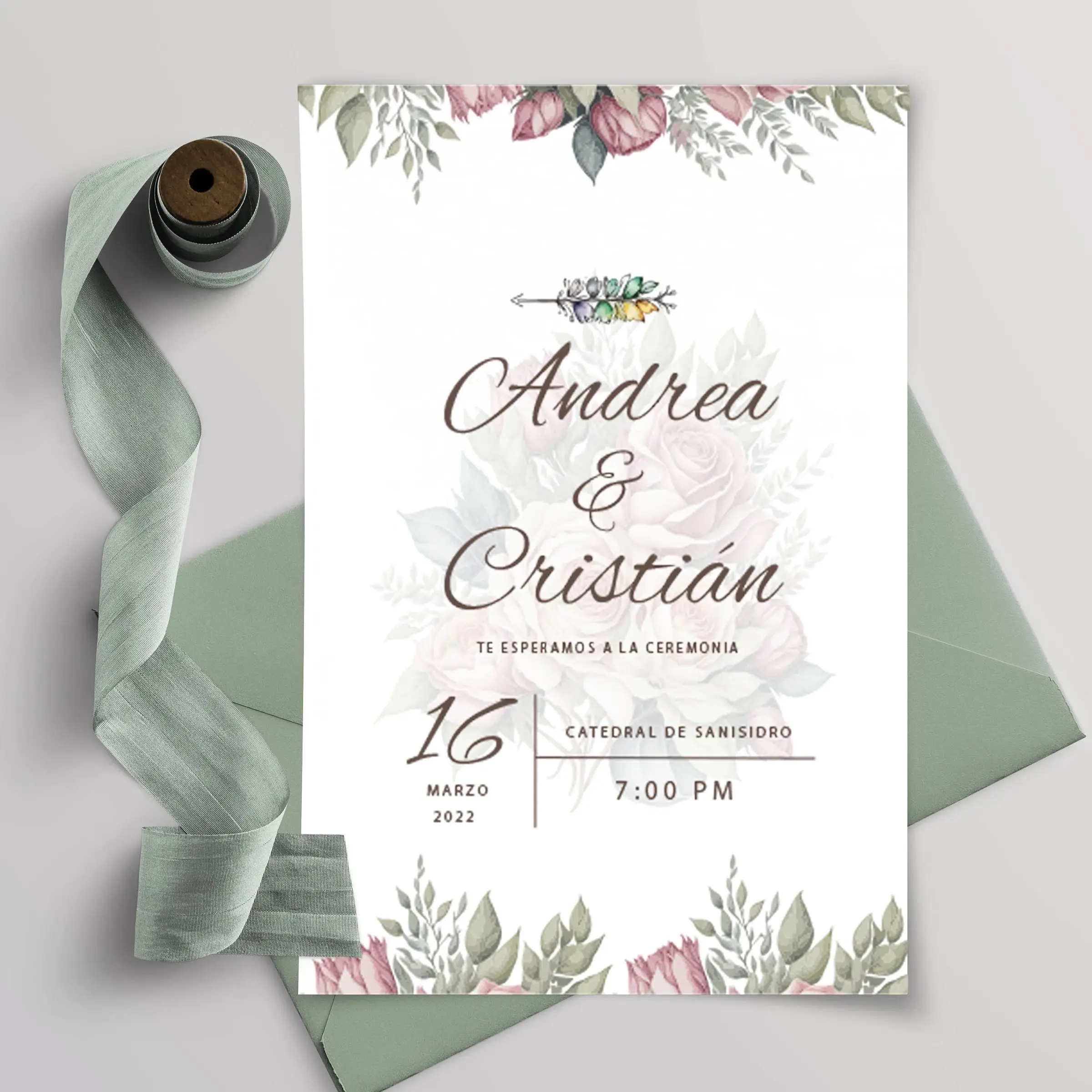 Personalized Greenery Wedding Invitation Suite, Wildflower Invitation Template, Printable Editable, Modern Minimalist Decor